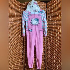 Hello Kitty Pink and Blue Striped One Piece Zip Up Loungewear/Pajamas